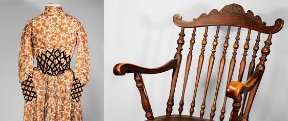 A 19th-century dress and rocking chair